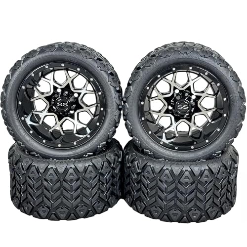 12 Inch Deep Dish Machined Golf Cart Wheels & Tires Set of 4 20x10-12 All Terrain Tires DOT Certified Golf Cart Wheels Compatible with EZGO Club Car YMH