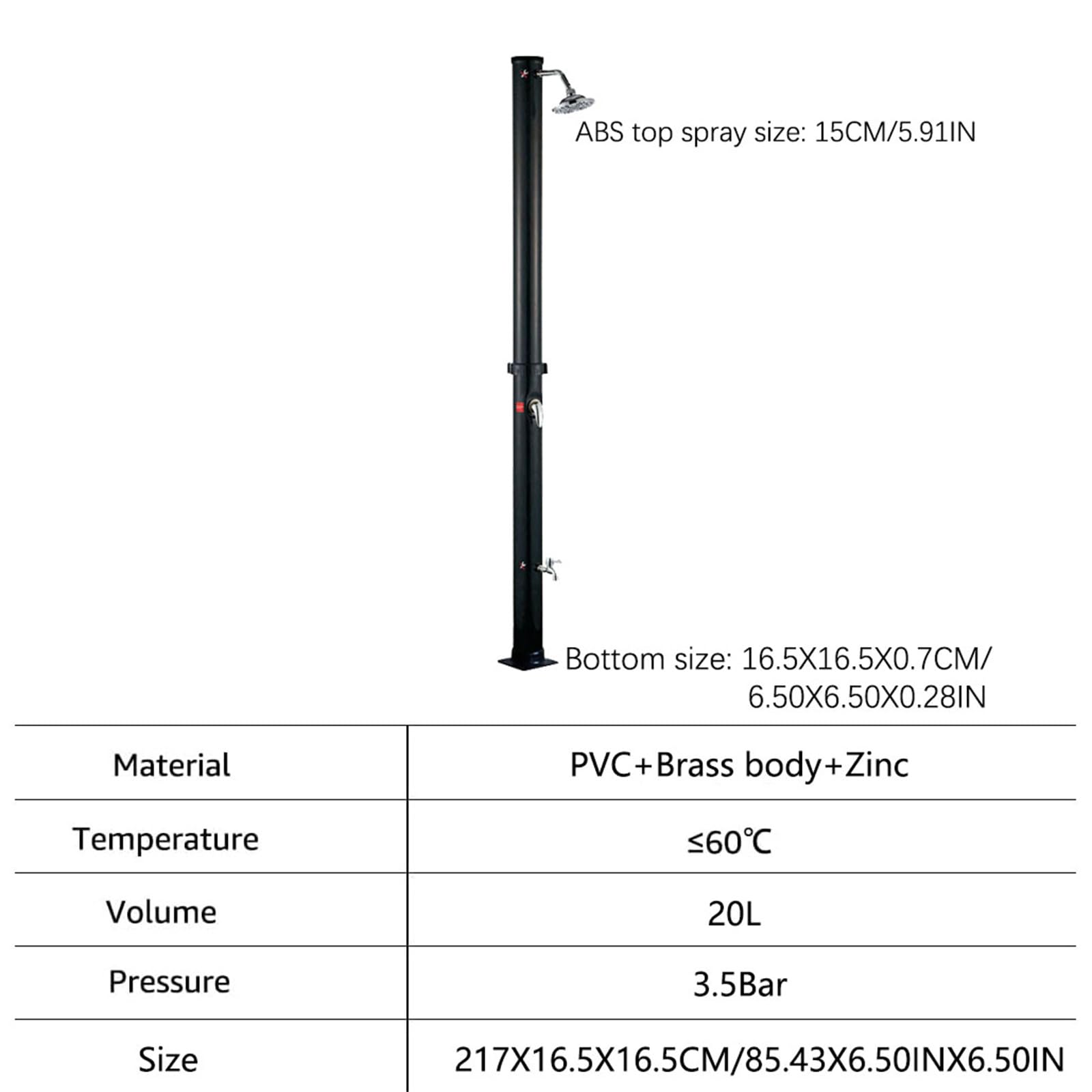 Douche solaire chauffante d'extérieur de 2,1 m pour piscine, arrière-cour et plage – Colonne de douche facile à installer avec robinet de tête et de pied, idéale pour une utilisation au spa et à la