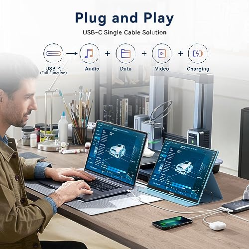 Image of GEEKOM Portable Monitor（2026）, 16'' 1200P FHD Laptop Monitor USB C HDMI Computer Display HDR Eye Care External Screen w /Smart Cover for PC Mac Laptop Phone