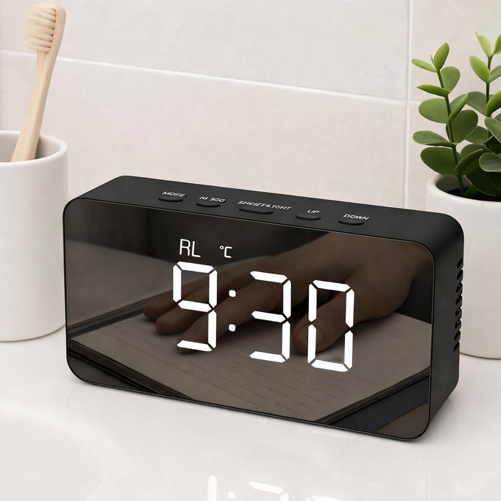 Vaanar Sena Smart LED Digital Alarm Clock with Loud Alarm, Temperature & Date Display | USB Powered Table Alarm Clock for Bedroom & Office, USB Cable for Continuous Display-Black-image-11