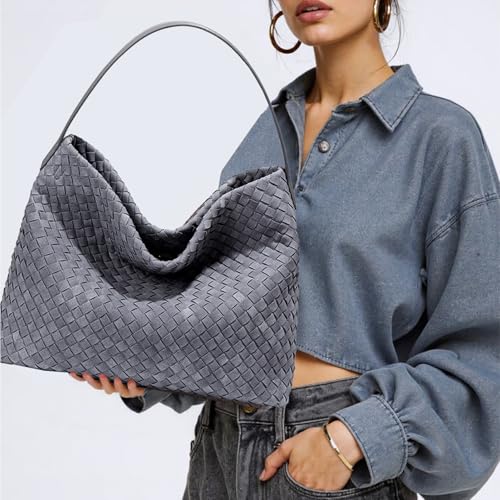 Women's Braided Leather Tote Bag Stylish Suede Hobo Shoulder Bag with Woven Details2