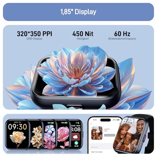 Tensky Smartwatch Herren Damen, 1,85'' Fitnessuhr 3ATM wasserdicht, integrierte Alexa, Herzfrequenz SpO2 Schlafmonitor 110+ Sportmodi Fitness Tracker kompatibel mit iPhone/Samsung/Android 2