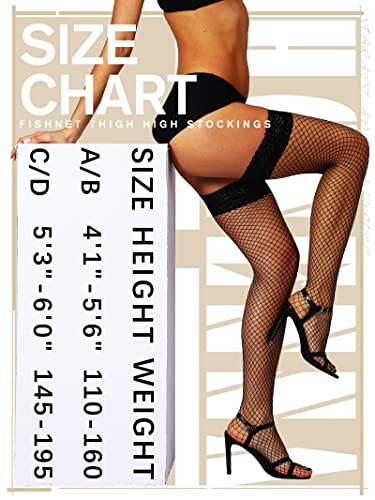 Image of HONENNA Fishnet Thigh High Stockings, 20+ Colors Silicone Lace Top Stay Up Nylons Tights for Woman, Size A-D
