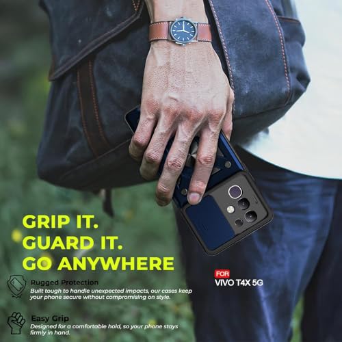 Image of AIBEX Back Cover for Vivo Y31 Pro 5G / Vivo T4X 5G / IQOO Z10X 5G | D10 Tough Armor Case | Sliding Camera Shield | 360 Protection | Kickstand Ring Holder | Military-Grade Shockproof Bumper Case