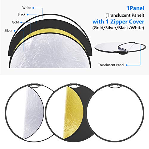Neewer 5-in-1 Portable Round 32 in/80cm Light Reflector Collapsible Multi-Disc with Single Grip and Bag for Studio Photography Lighting and Outdoor Lighting - Gold/Silver/White/Black/Translucent - Image 3