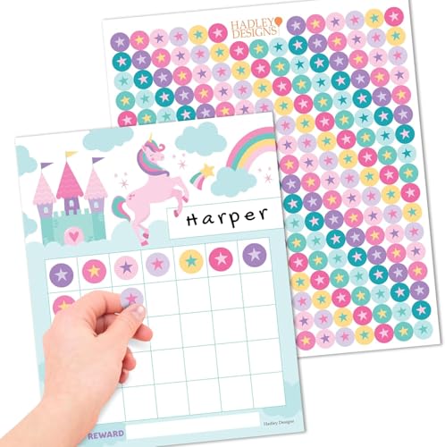 Image of Hadley Designs Sticker Chart for Kids Behavior at Home - Sticker Reward Chart for Kids, Star Charts for Toddler, Star Charts for Good Behavior, Unicorn School Reward Stickers for Classroom Incentives