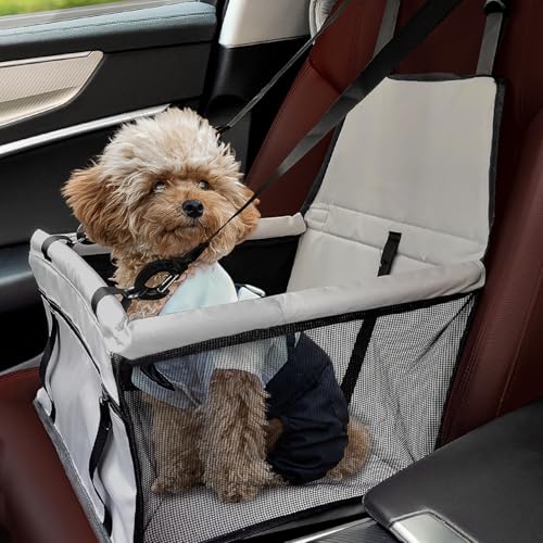 Flagest Seggiolino Auto per Cani Animali Domestici - Lavabile Morbido Oxford Trasportino Borsa per Cani - Stabile Pieghevole Seggiolino Da Auto per Cane(Grigio)