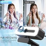 Webcam for PC with Microphone, 4K Webcam Streaming Camera, Web Cam with Cover and Rotatable Clip for Desktop, Laptop, Plug and Play USB Camera for Video Calling, Conference, Meeting, Studying, Gaming - Image 2