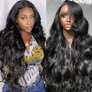 13x6 Lace Front Wigs Human Hair Body Wave HD Transparent Lace Frontal Wig 180 Density Glueless Lace Front Wig Pre Plucked with Baby Hair Wigs for Black Women(30 Inch,Natural Color)