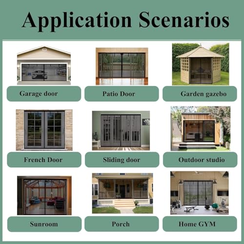 Image of Magnetic Garage Door Screen 14x12ft for 1 2 Car Garage Carport Patio Porch | Retractable Fiberglass Privacy Mesh, Weighted Bottom, Kids & Pets Friendly, Easy Installation, Windproof, Repair Pieces