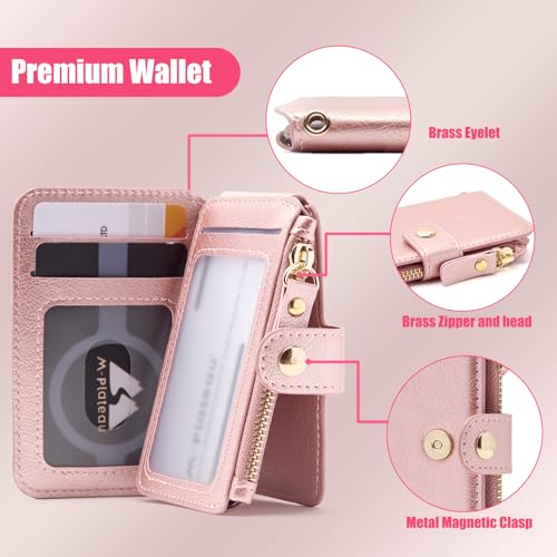 Image of M-Plateau RFID Blocking Keychain Wallet With Leather Wrist Strap | Keychain Wristlet, Womens Card Holder with Zipper Coin Pocket and ID Window (Pink)