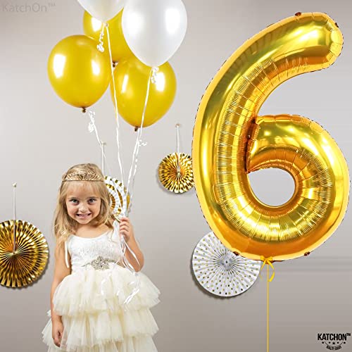 Image of KatchOn Gold Number 6 Balloon 40 Inch, 6th Birthday Balloon