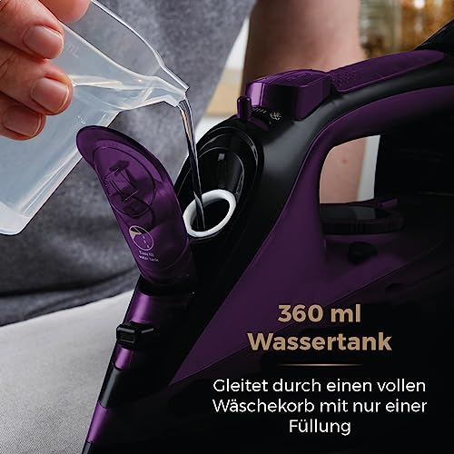 Tower T22008 CeraGlide Kabelloses Dampf Bügeleisen mit Keramiksohle - Dampfbügeleisen mit Variabler Dampffunktion, Lila – Bild 6