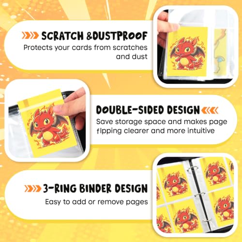 400 Cards Capacity Trading Card Binder, Card Holder with 50 Removable Sleeves, Double Sided 8-Pocket Pages Zipper Album with Wrist Strap for TCG, Sports & Game Cards, Gift for Boys and Girls by WEIBOLT - Used condition - Image 5