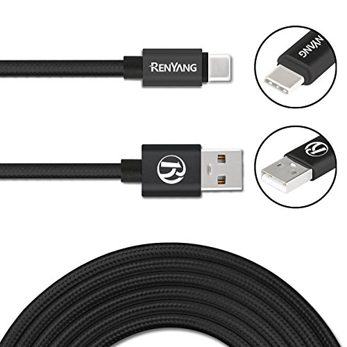 USB Type C Cable RENYANG 6.6ft C to USB A 2.0 Nylon Braided Fast Sync Charger Cord for Nexus 6p Nexus 5X Lumia 950xl 950 LG G5 OnePlus 2 Nokia N1 ZUK Z1 Apple MacBook and More (Black)