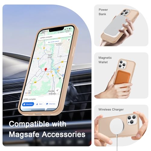 Image of YENAPOON for iPhone 13 Pro Max Case, Matte Magnetic Phone Cover [with 1 Screen Protector] [Support for MagSafe] [Shockproof Military Grade Protection] Translucent Frosted Back, Coral Pink