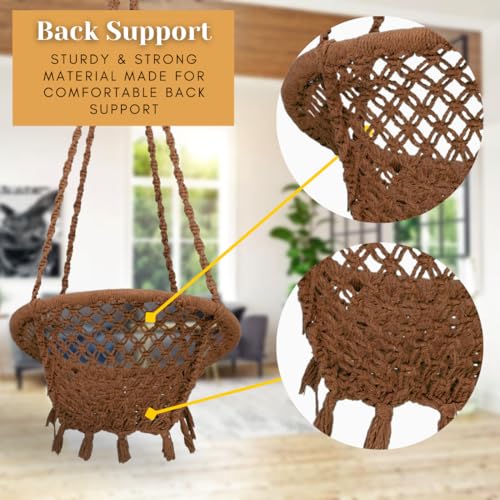 Image of Swingzy Cotton Netted Rope Hanging Swing Chair for Adults & Kids /Swing for Balcony /Outdoor Swing Chair /Hammock Swing for Home /Balcony Hanging Chair (120 Kg Capacity, Brown, with Accessories)