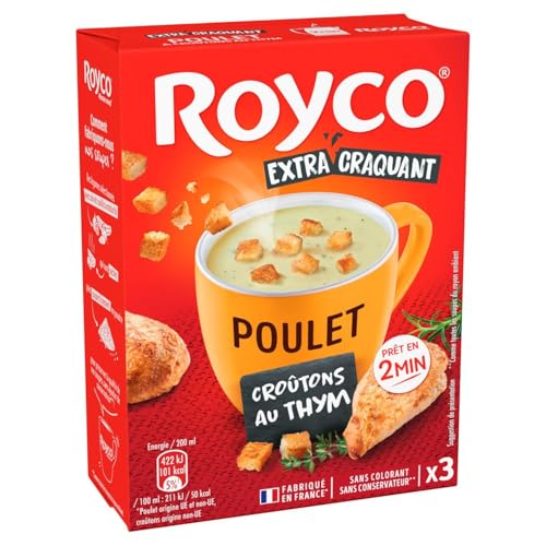 Soupe poulet croûtons ROYCO déshydratée au thym repas express x4