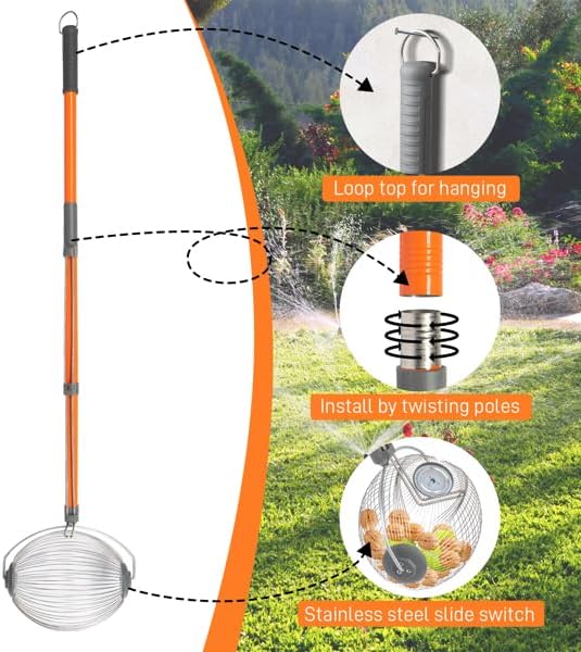 Nut Gatherer Roller, Nut Picker Upper for Pecans, Acorns, Hickory Nuts, Sweet Gum Balls, Golf Balls, Stainless Steel Nut Collector with Adjustable Handle, Yard Cleanup Tool