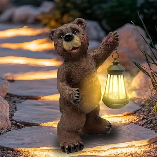 Solar Lantern Garden Statues Decor, 14 Large Outdoor Bear Figurine Lights for Yard Patio Decoration - Unique Christmas Housewarming Gift for Grandma Wowen Mom Brown