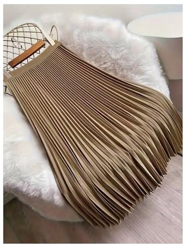 Women's Pleated A Line Midi Skirts Elastic Waist Flared Elegant Office Work Flowy Skirt3
