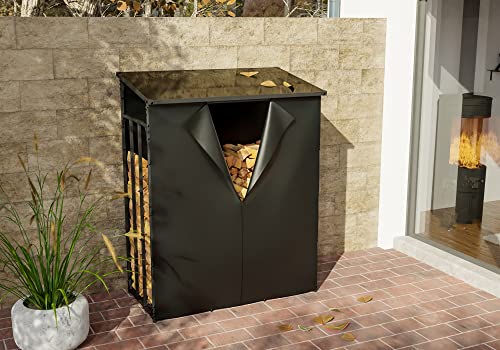 CLP Kaminholzunterstand Ruston mit Abdeckplane I Kaminholzregal Anthrazit I Feuerholzregal Mit Abdeckplane I Holzlager Aus Metall, Größe: M-2