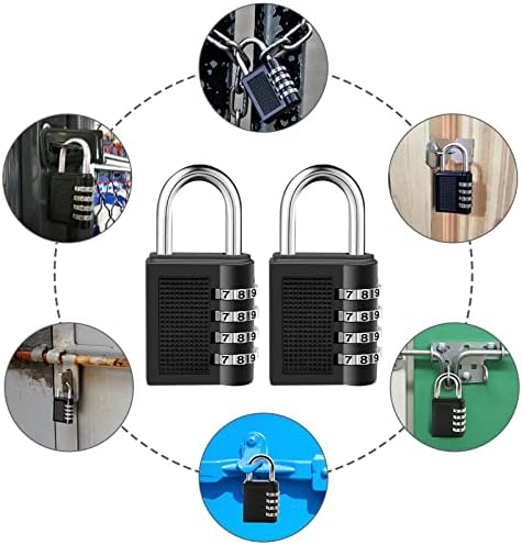 Combination Padlock, 2-Pack 4 Digit Combination Lock for Gym Locker, School Locker, Shed, Fence, Hasp, Garage (Black)