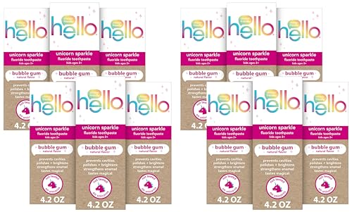 Image of Hello Unicorn Sparkle Kids Toothpaste with Fluoride, Bubble Gum Toothpaste, 4.2 Oz Tube (Pack of 12)