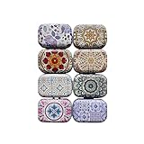 werdecade 8Pcs Mini Flower Tin Trinket Jewelry Organizer Storage Box Decorative Boxes Small Metal Tins with Hinged Lids Portable Box Containers Small Storage Kit (Bohemia)