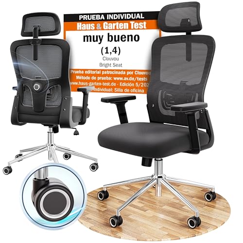 CLOUVOU BrightSeat Silla ergonómica de escitório [GANADORA DE PUREBAS] Silla de Oficina para Gamers Ajustable al 100%, giratoria, cómoda y Resistente hasta 150 kg | Ideal para Trabajo y Estudio