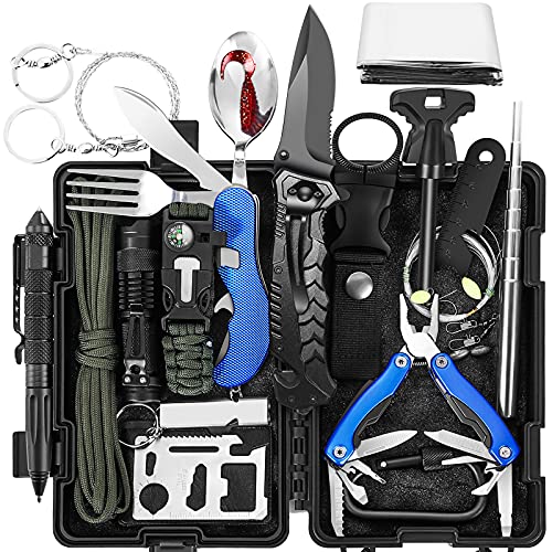 Tolaccea 17-in-1 Survival Kit, Gift for Men Dad Father's Day, Tactical First Aid Supplies, Survival Gear and Equipment for Outdoor Emergency, Adventure, Camping, Hiking, Fishing, Hunting