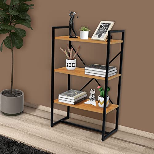 Image of ABOUT SPACE 3-Tier Bookshelf (3.5 ft) - Multipurpose Rack with Metal Frame&Adjustable Bush-DIY Open Display Rack /Storage Organizer Stand for Kitchen,Office,Bedroom,Living Room&Home Decor-60x30x105cm