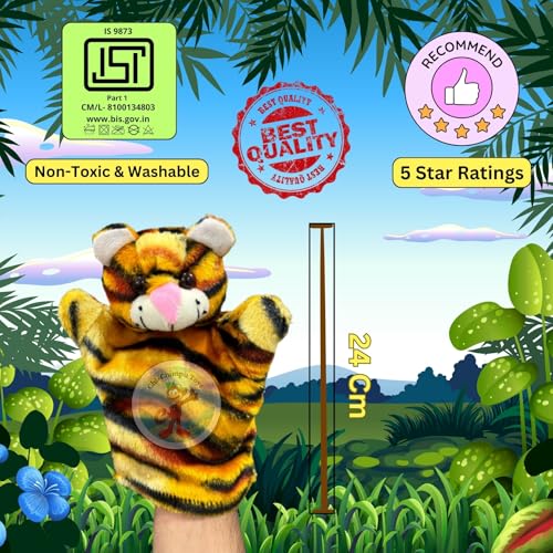 Image of Tiger Hand Puppet | Animal Hand Puppets Toys | Puppetz Animals | Interactive Puppets Plush Toy | Storytelling Role Play Teaching for Kids