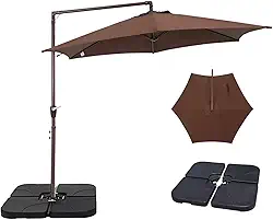 Kit Ombrelone Lateral Suspenso 3m Veneza Com Manivela + Base 60L Quadrada - Belfix - Marrom