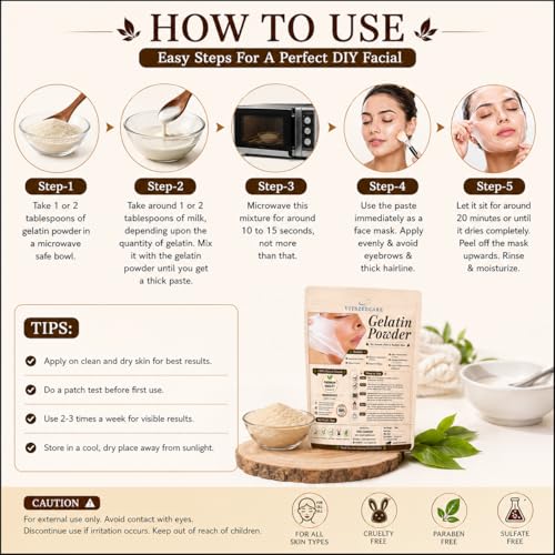 Image of Gelatin Powder 50g for Face Mask | Peel Off Mask Powder | Removes Blackheads & Whiteheads | Facial Hair Removal | Skin Tightening Collagen Support
