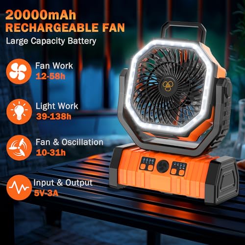 Camping-Fan-Rechargeable-20000mAh-Large-Battery-Powered-Fan-4-Speed-Rechargeable-Fan-Portable-with-Remote-Battery-Operated-Fan-with-LED-Light-and-Hanging-Hook-Cordless-Fan-for-Tent-Picnic-Outdoor