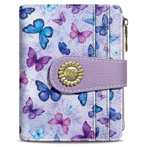Image of Kelvoris Small Rfid Butterfly Women Wallet Bifold Zipper Coin Pocket | PU Leather Compact Cash Credit Card Holder Travel Purse for Female Ladies Teen Girls 1 ID Window 10 Card Slots