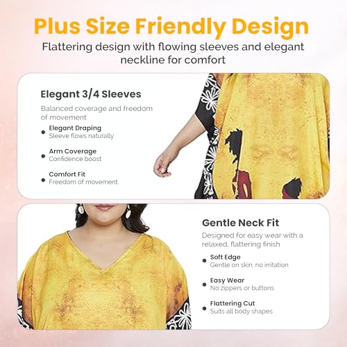 Image of Gypsie Blu Women Plus Size Kaftan Dress Beach Cover Up Maxi Dresses for Women, V-Neck Kimono Sleeve 1X-3X