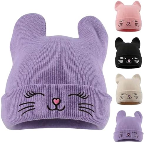 Winter Knit Hat Women Cute Cat Embroidered Thermal Warm Outdoor Ski Beanie Comfort Breathable Soft Kawaii Ear Cap