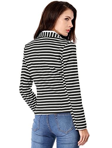 Allegra K Women's Notched Lapel Pocket Button Closure Striped Blazer Medium Black #TOP4