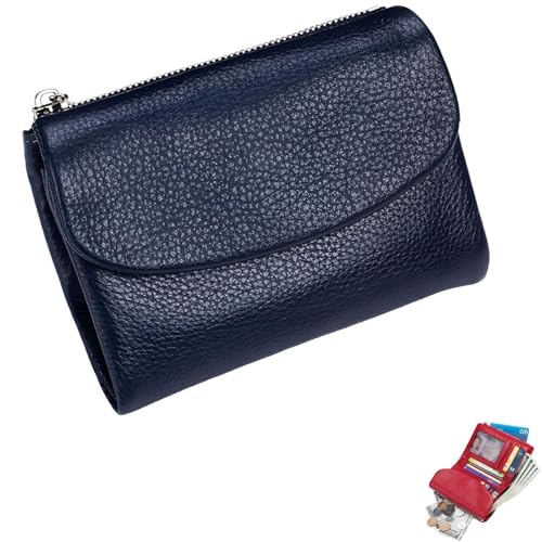 Joyfullygo Wallet, Genuine Leather Coin Purse with Credit Card Holder, Coin Holder & Cash Slots, for Men & Women (Dark Blue)
