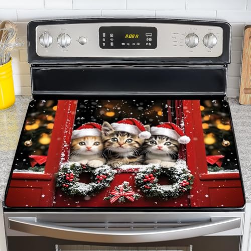 Image of NYZE Christmas Stove Top Cover for Electric Stove,Glass Stove Top Cover,Heat Resistant Glass Cooktop Cover,Stovetop Protector, Kitchen Decor,Dish Drying Mats Cover for Washer Ceramic Top 28.5x20.5 in