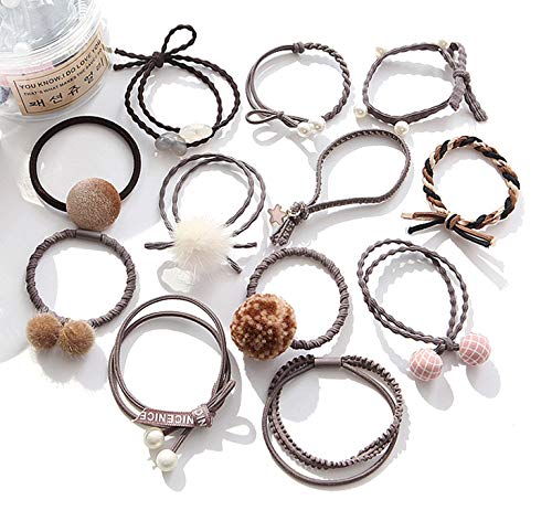 AARainbow 12Pcs Korean Elastic Hairbands,Hair Accessories for Women,Coil Hair Ties,Cute Ties Rope,Spiral Hair Ties,Ponytail Holders for Teen Girls,Young Lady (Coffee)