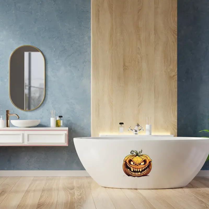 Halloween Pumpkin Toilet Cover Sticker Decals,Fish Bird Flower Leaf Waterproof Toilet Lid Tank Seat Decals Cistern Self-Adhesive Bathroom Wall Sticker