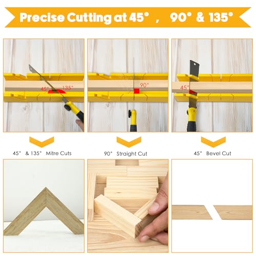 Konvixon 4-Piece Miter Box and Saw Set, 2.68 × 12-Inch Mitre Box with 3 Mitre Saws for Hardwood to Soft Metal Precise Miter and Bevel Cuts, Miter Box with Saw Included for Light-duty Tasks Only by Konvixon - Image 6