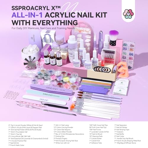 Image of SAVILAND Nails Kit Acrylic Set: Professional Acrylic Nail Kit with Nail Tranning Mat Nail Art Brush Nail Drill Nail Polish with Dryer for Nail Extension Carving