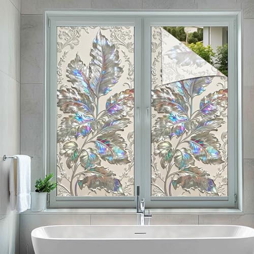 Vinilo decorativo adhesivo para ventana BlissYard hojas plateadas 17.7x39.3 pulg miniatura 5