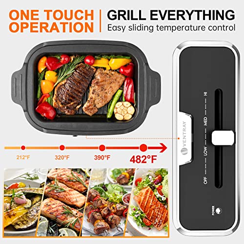 Electric Indoor Grill Skillet Nonstick Korean Bbq Table Grill With Removable Plate&Lid Portable Griddle For Hotpot Multifunctional 1200W By Ventray  #TOP4