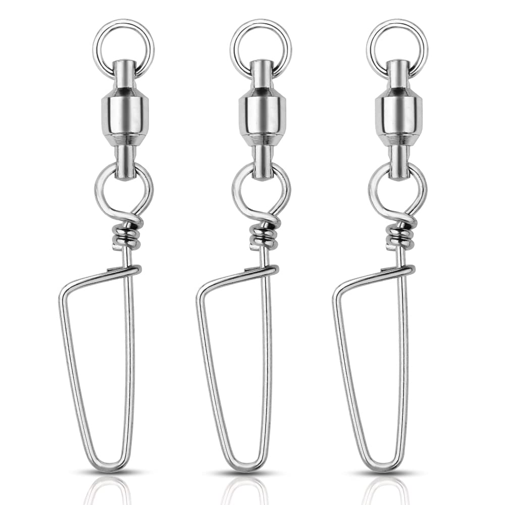 AMYSPORTS Lot de 48 émerillons de pêche en acier inoxydable à roulement à billes pour eau salée Haute résistance 54 kg