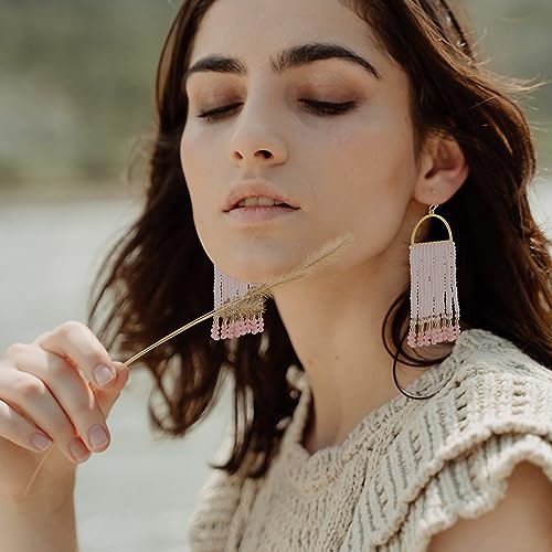 Bohemia Beaded Dangle Earrings - Handmade Seed Bead Earrings, Statement Beaded Tassel Earrings for Women4